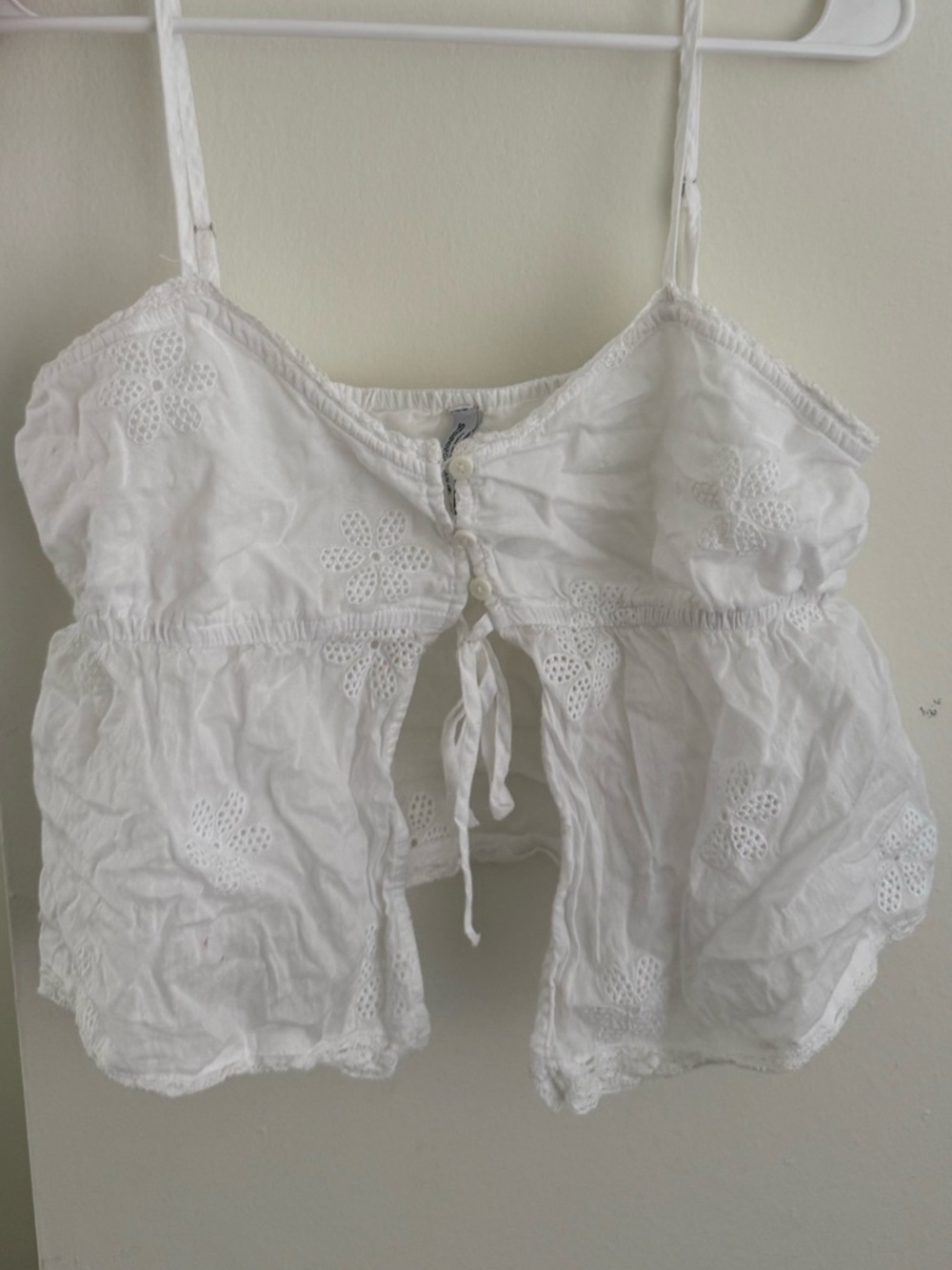 Stradivarius White Eyelet Tie-Front Cami Top